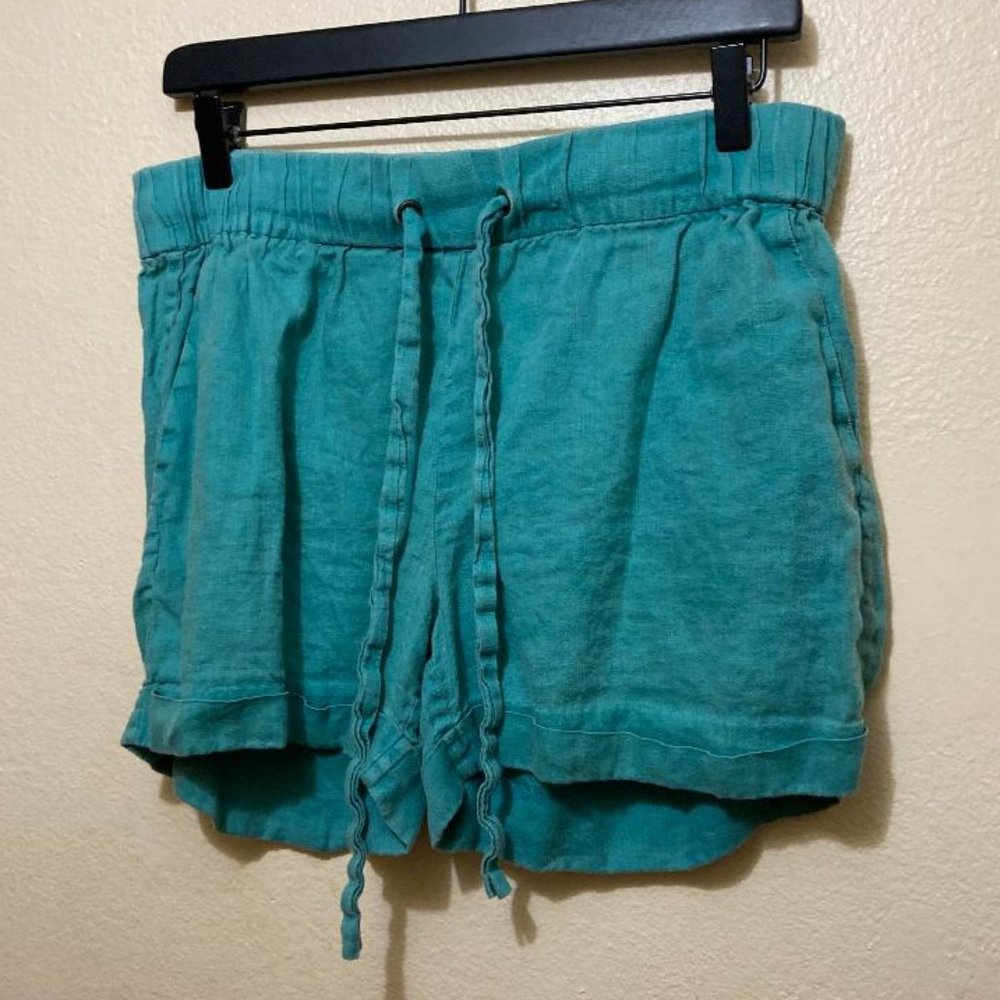J. Crew Women's Oceanfront Teal Drawstring Lightweight Linen Shorts Size 4